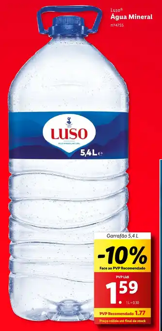 Lidl Luso Água Mineral promoção