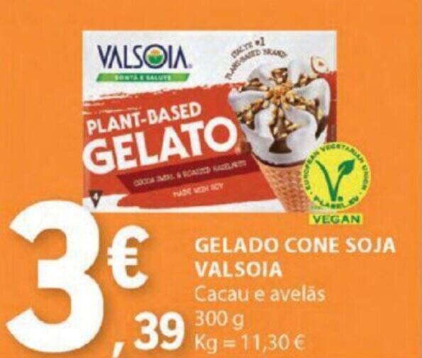 Promoção GELADO CONE SOJA VALSOIA Cacau e avelãs 300g em E.Leclerc