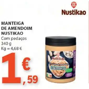 E.Leclerc MANTEIGA DE AMENDOIM NUSTIKAO Com pedaços 340 g promoção