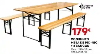 Bricomarché CONJUNTO MESA DE PIC-NIC + 2 BANCOS Mesa: 196x80 cm promoção