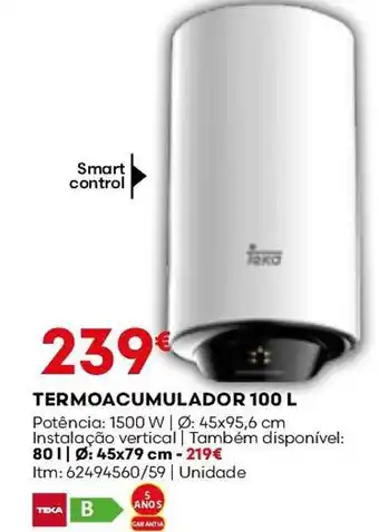 Bricomarché TERMOACUMULADOR 100 L Potência: 1500 W | Ø: 45x95,6 cm promoção