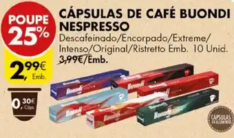 Pingo Doce CÁPSULAS DE CAFÉ BUONDI NESPRESSO promoção