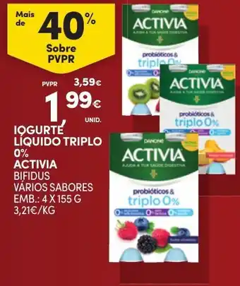 Continente IOGURTE LÍQUIDO TRIPLO 0% ACTIVIA promoção