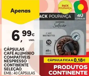 Continente CÁPSULAS CAFÉ ALUMÍNIO COMPATÍVEIS NESPRESSO CONTINENTE SELEÇÃO EMB.: 40 CÁPSULAS promoção