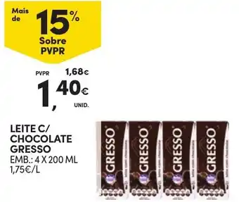 Continente LEITE C/ CHOCOLATE GRESSO EMB: 4x200ML promoção