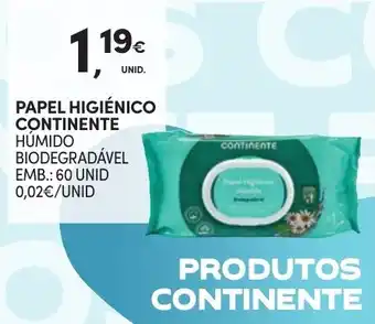 Continente PAPEL HIGIÉNICO CONTINENTE HÚMIDO BIODEGRADÁVEL EMB.: 60 UNID promoção