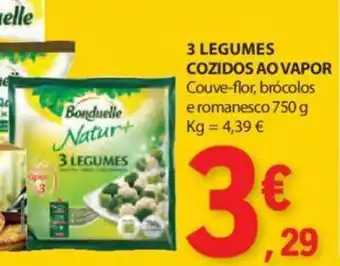 E.Leclerc 3 LEGUMES COZIDOS AO VAPOR Couve-flor, brócolos e romanesco 750 g promoção