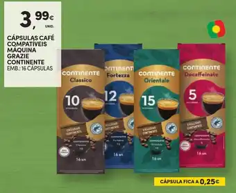 Continente CÁPSULAS CAFÉ COMPATÍVEIS MÁQUINA GRAZIE CONTINENTE EMB.: 16 CÁPSULAS promoção