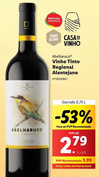 Lidl Abelharuco Vinho Tinto Regional Alentejano Garrafa 0,75 L promoção