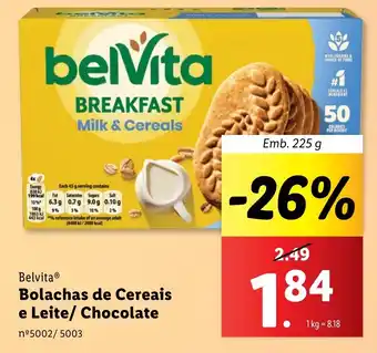 Lidl Belvita Bolachas de Cereais e Leite/ Chocolate Emb. 225 g promoção