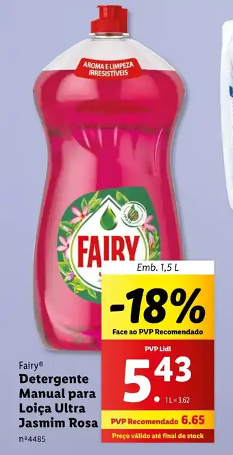 Lidl Fairy Detergente Manual para Loiça Ultra Jasmim Rosa Emb. 1,5 L promoção