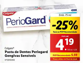 Lidl Colgate Pasta de Dentes Periogard Gengivas Sensíveis Emb. 75 ml promoção