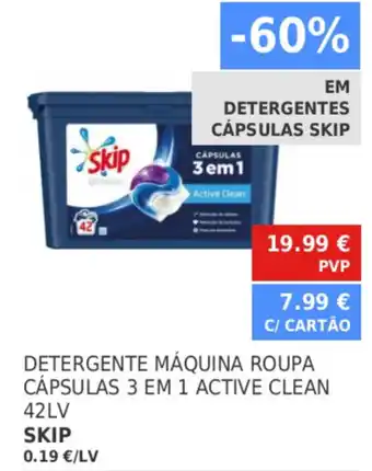 Minipreço Detergente Máquina Roupa Cápsulas 3 em 1 Active Clean Skip 42lv promoção