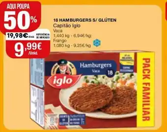 Intermarché 18 Hamburgers S/Glúten Capitão Iglo Vaca promoção