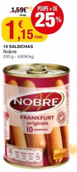 Intermarché 10 Salsichas Nobre 250g promoção