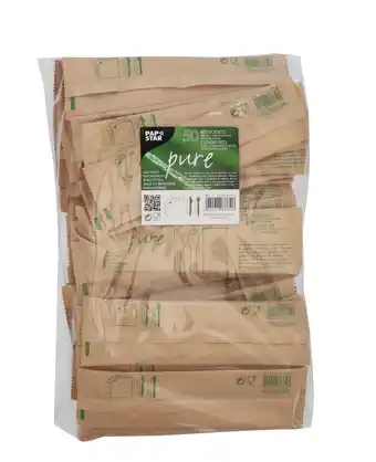 Makro PAPSTAR Conjuntos De Talheres De Madeira Garfo 16,5 Cm+ Faca 15,5 Cm + Gardanapo 23X23 Cm Em Bolsa De Papel Kraft 50 Un promoção