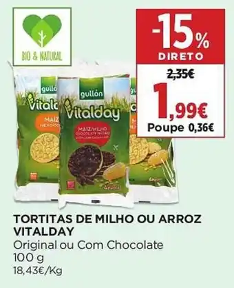 Supercor TORTITAS DE MILHO OU ARROZ VITALDAY 100g promoção