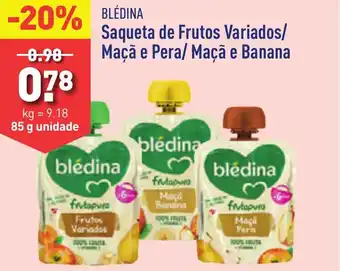 ALDI BLÉDINA Saqueta de Frutos Variados/ Maçã e Pera/ Maçã e Banana 85g promoção