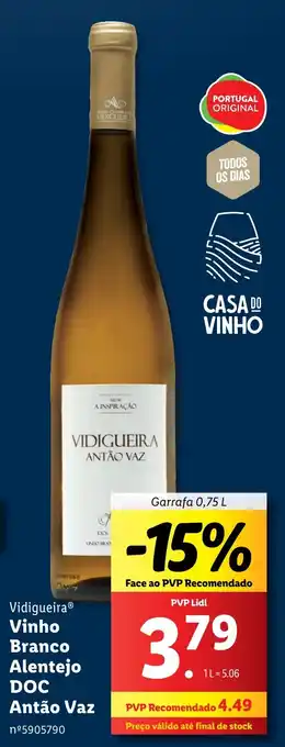 Lidl Vidigueira Vinho Branco Alentejo DOC Antão Vaz Garrafa 0,75 L promoção