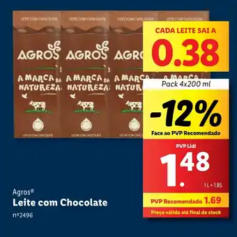 Lidl Agros Leite com Chocolate Pack 4x200 ml promoção