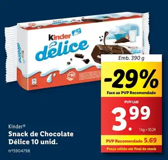 Lidl Kinder Snack de Chocolate Délice 10 unid. Emb. 390 g promoção