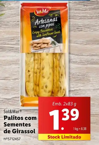 Lidl Sol&Mar Palitos com Sementes de Girassol Emb. 2x83 g promoção