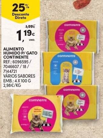 Continente Alimento Húmedo P/ Gato Continente 4x100g promoção