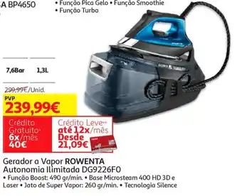 Auchan Gerador a Vapor Rowenta Autonomia Ilimitada DG9226FO promoção