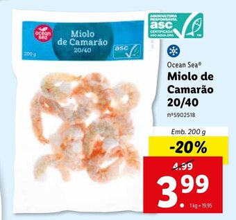 Lidl Ocean Sea Miolo de Camarão 20/40 200g promoção