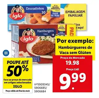 Lidl Iglo Hambúrgueres de Vaca sem Glúten promoção