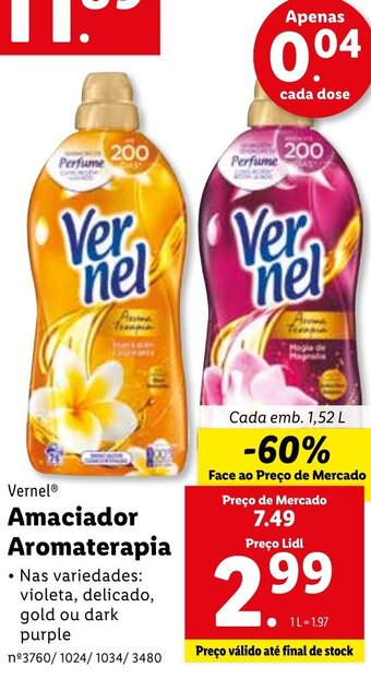 Lidl Vernel Amaciador Aromaterapia 1,52L promoção