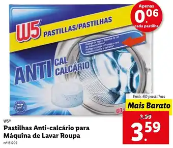 Lidl W5 Pastilhas Anti-Calcário para Máquina de Lavar Roupa 60 Pastilhas promoção