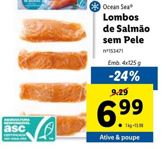 Lidl Ocean Sea Lombos de Salmão sem Pele 4x125g promoção