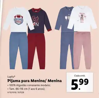 Lidl Lupilu Pijama para Menino/Menina 86-116cm (1 aos 6 anos) promoção