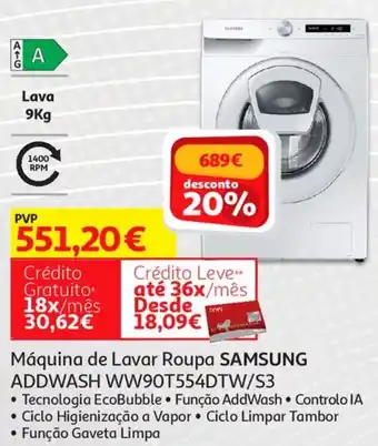 Auchan Samsung Máquina Lavar Roupa ADDWASH WW90T554DTW/S3 promoção