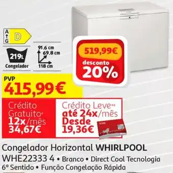 Auchan Whirlpool Congelador Horizontal WHE22333 promoção
