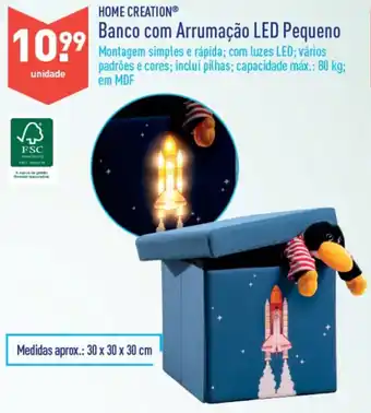 ALDI Home Creation Banco com Arrumação LED Pequeno 30x30x30cm promoção