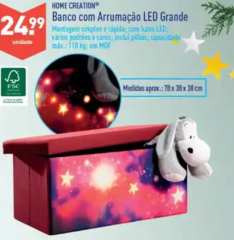 ALDI Home Creation Banco com Arrumação LED Grande 78x38x38cm promoção