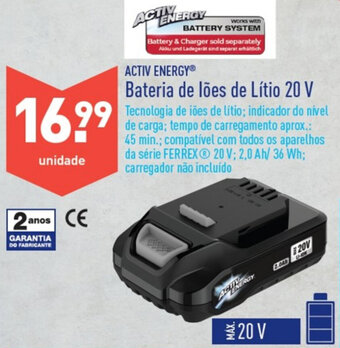 ALDI Activ Energy Bateria de lões de Lítio 20V promoção