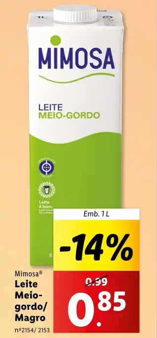 Lidl Mimosa Leite Meio- gordo/ Magro Emb. 1L promoção