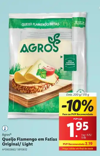Lidl Agros Queijo Flamengo em Fatias Original/Light promoção