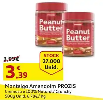 Auchan Manteiga Amendoim Prozis Cremosa e 100% Natural/Crunchy 500g promoção