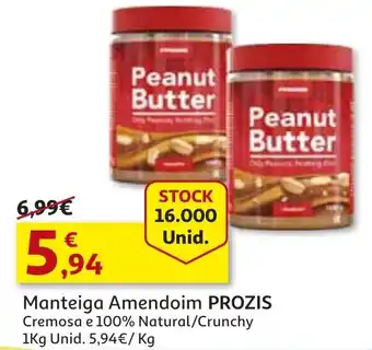 Auchan Manteiga Amendoim Prozis Cremosa e 100% Natural/Crunchy 1kg promoção