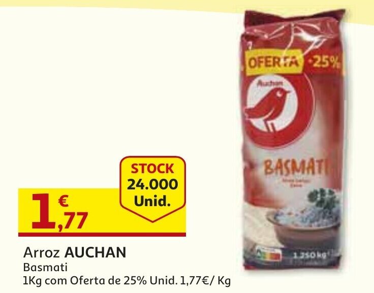 Promoção Arroz Auchan Basmati 1kg em Auchan