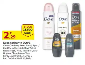 Auchan Desodorizante Dove Spray 150ml/Roll-On 50ml promoção