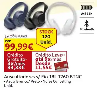 Auchan JBL Ausciltadores s/Fio T760 BTNC promoção
