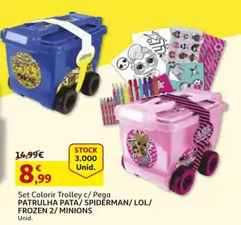 Auchan Set Colorir Trolley c/Pega Patrulha Pata/Spiderman/LOL/Frozen 2/Minions promoção
