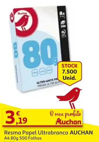 Resma Papel Ultrabranco Auchan A4 80g 500 Folhas