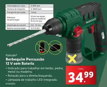 Parkside Berbequim Percussão 12 V sem Bateria