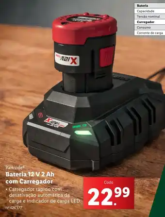 Lidl Parkside Bateria 12 V 2 Ah com Carregador promoção